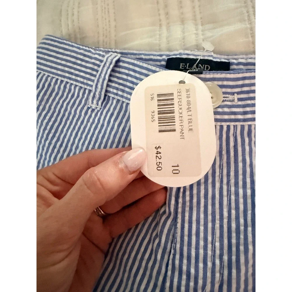 E-Land Kids Blue White Seersucker Striped Dress Pants Size 10 NWT 3610-804/L
